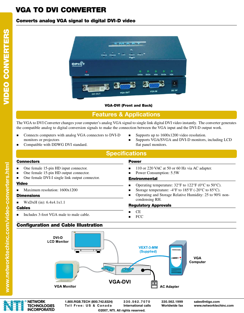 Network Technologies VGA-DVI User Manual | 1 page