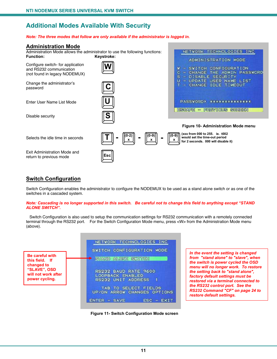 Sc u w, Additional modes available with security | Network Technologies ST-xU User Manual | Page 15 / 33