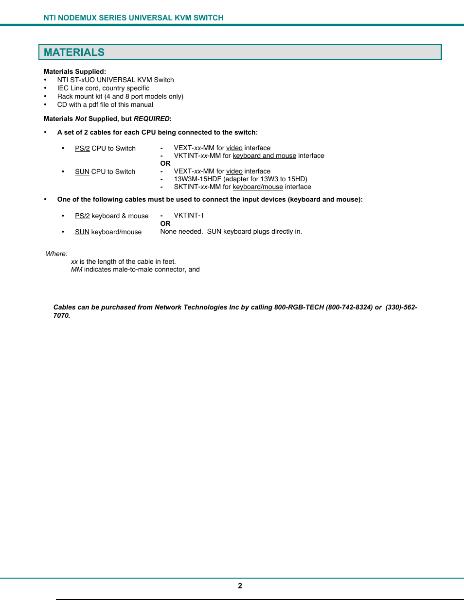 Materials | Network Technologies ST-xU User Manual | Page 6 / 33