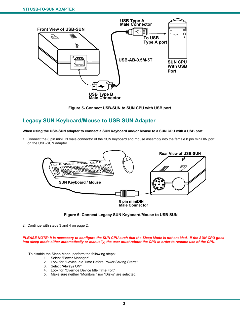 Legacy sun keyboard/mouse to usb sun adapter | Network Technologies MAN015 User Manual | Page 6 / 7