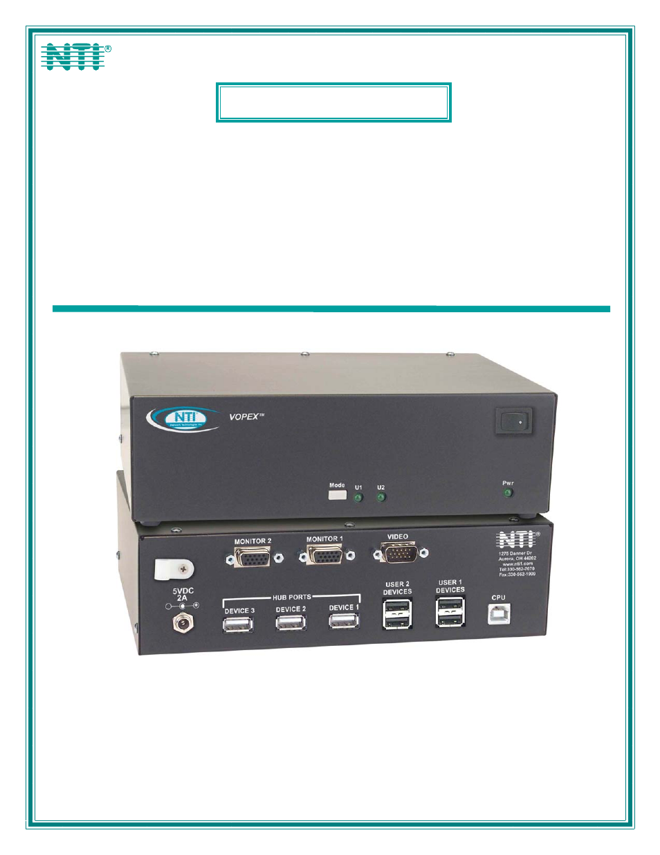 Network Technologies NTI VOPEX VOPEX-USBV User Manual | 10 pages
