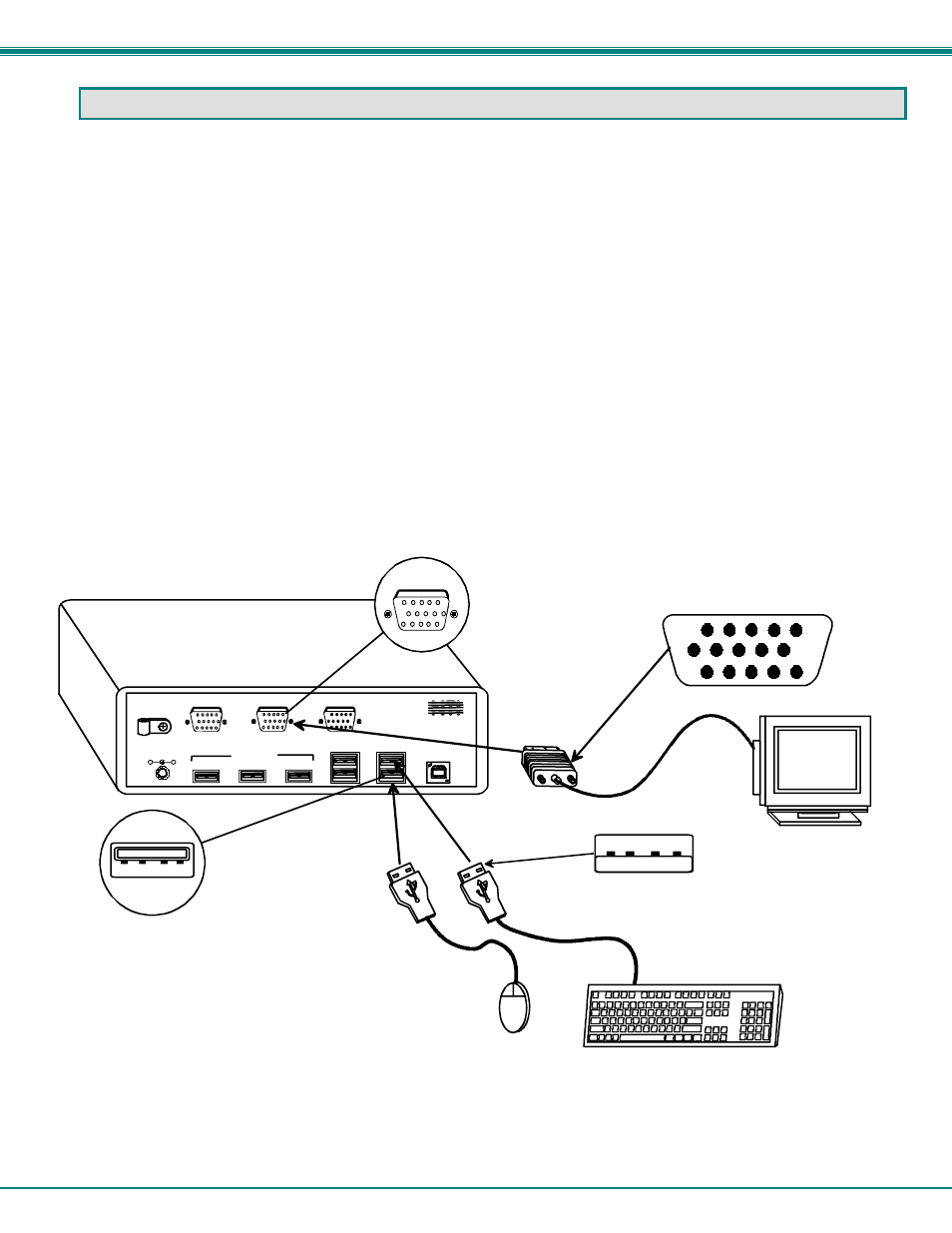 Installation, Monitor connection, Mouse connection | Keyboard connection, Nti brandname and descripton 3, Rear view of vopex-usbv-2 | Network Technologies NTI VOPEX VOPEX-USBV User Manual | Page 6 / 10