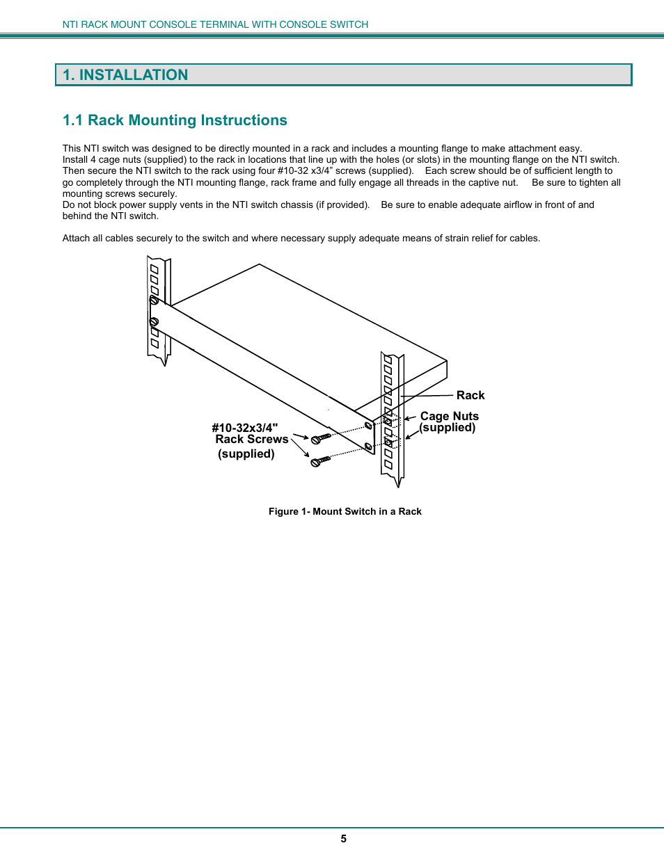 Installation, 1 rack mounting instructions | Network Technologies CS-16/8 User Manual | Page 10 / 79