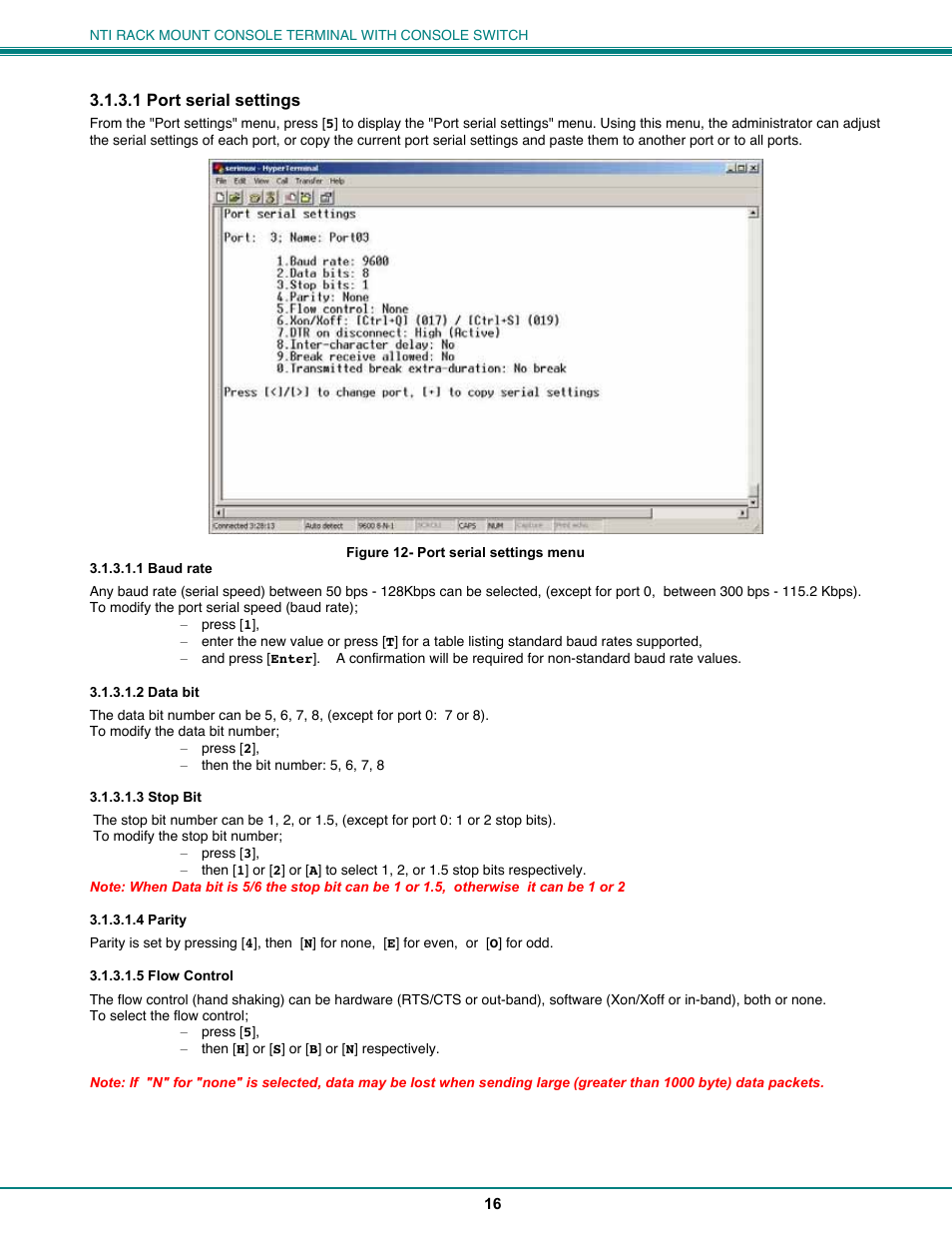 1 port serial settings | Network Technologies CS-16/8 User Manual | Page 21 / 79