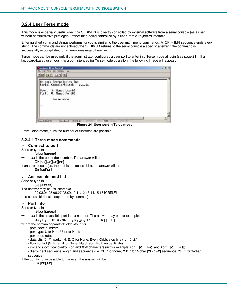 4 user terse mode | Network Technologies CS-16/8 User Manual | Page 34 / 79