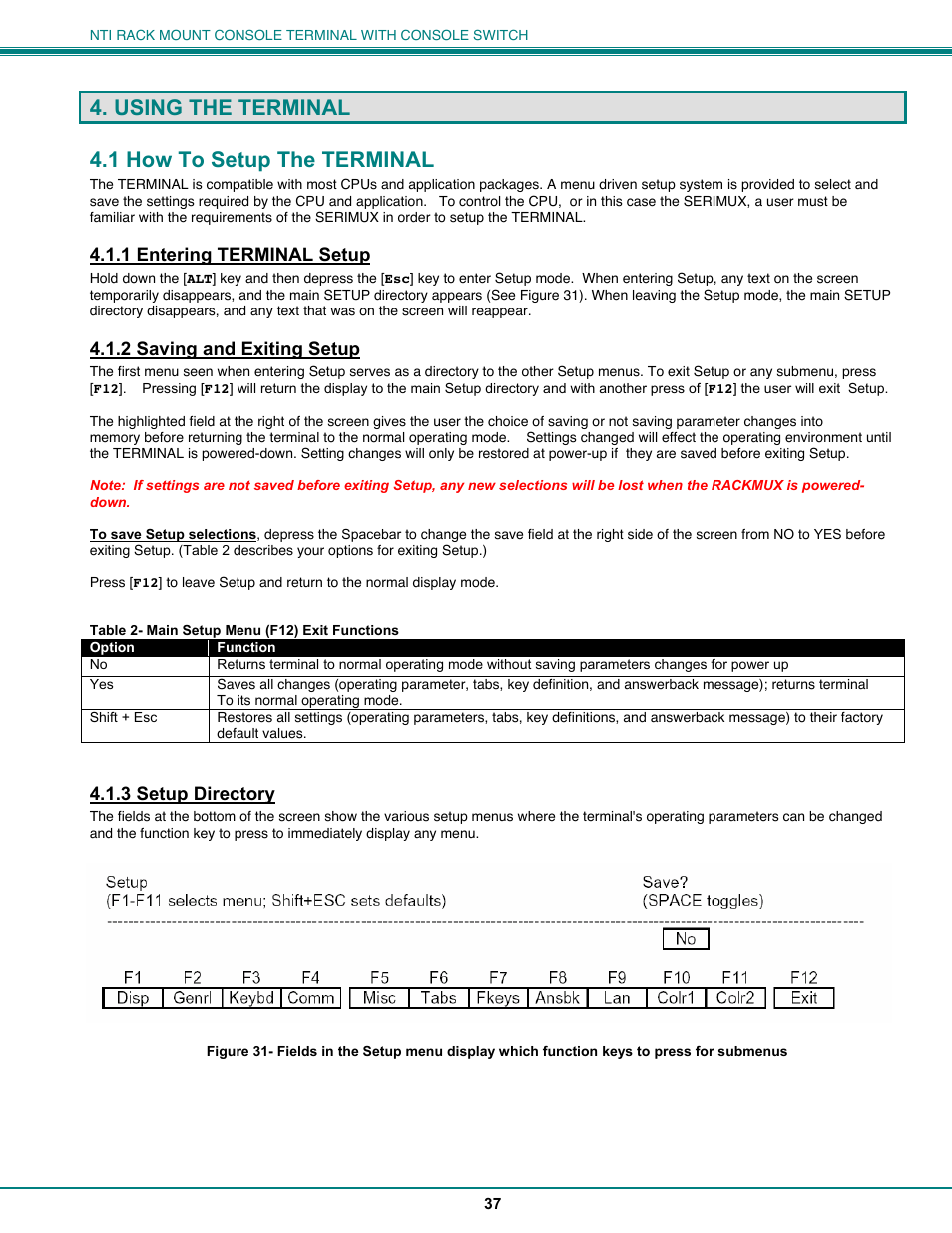 Using the terminal, 1 how to setup the terminal | Network Technologies CS-16/8 User Manual | Page 42 / 79