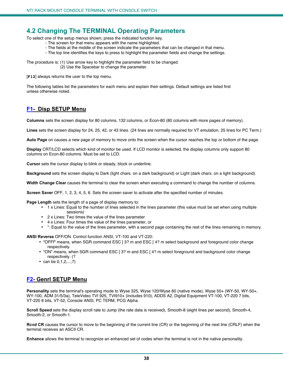 2 changing the terminal operating parameters | Network Technologies CS-16/8 User Manual | Page 43 / 79