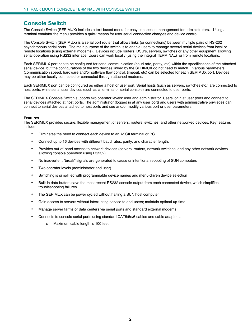 Console switch | Network Technologies CS-16/8 User Manual | Page 7 / 79