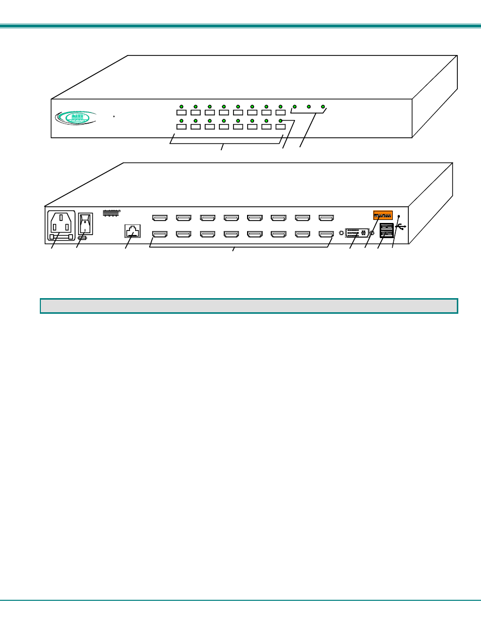 Rear view of unimux-dvi-16hd, Front view of unimux-dvi-16hd, Features and functions | Nti unimux series usb kvm switch 4, Rnti r | Network Technologies 2907 User Manual | Page 8 / 26