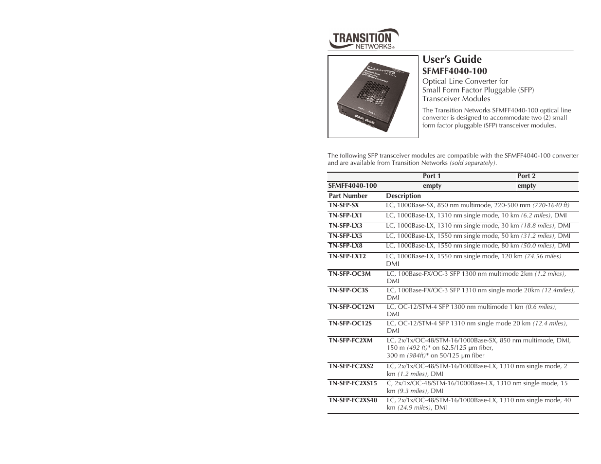Network Instruments SFMFF4040-100 User Manual | 5 pages