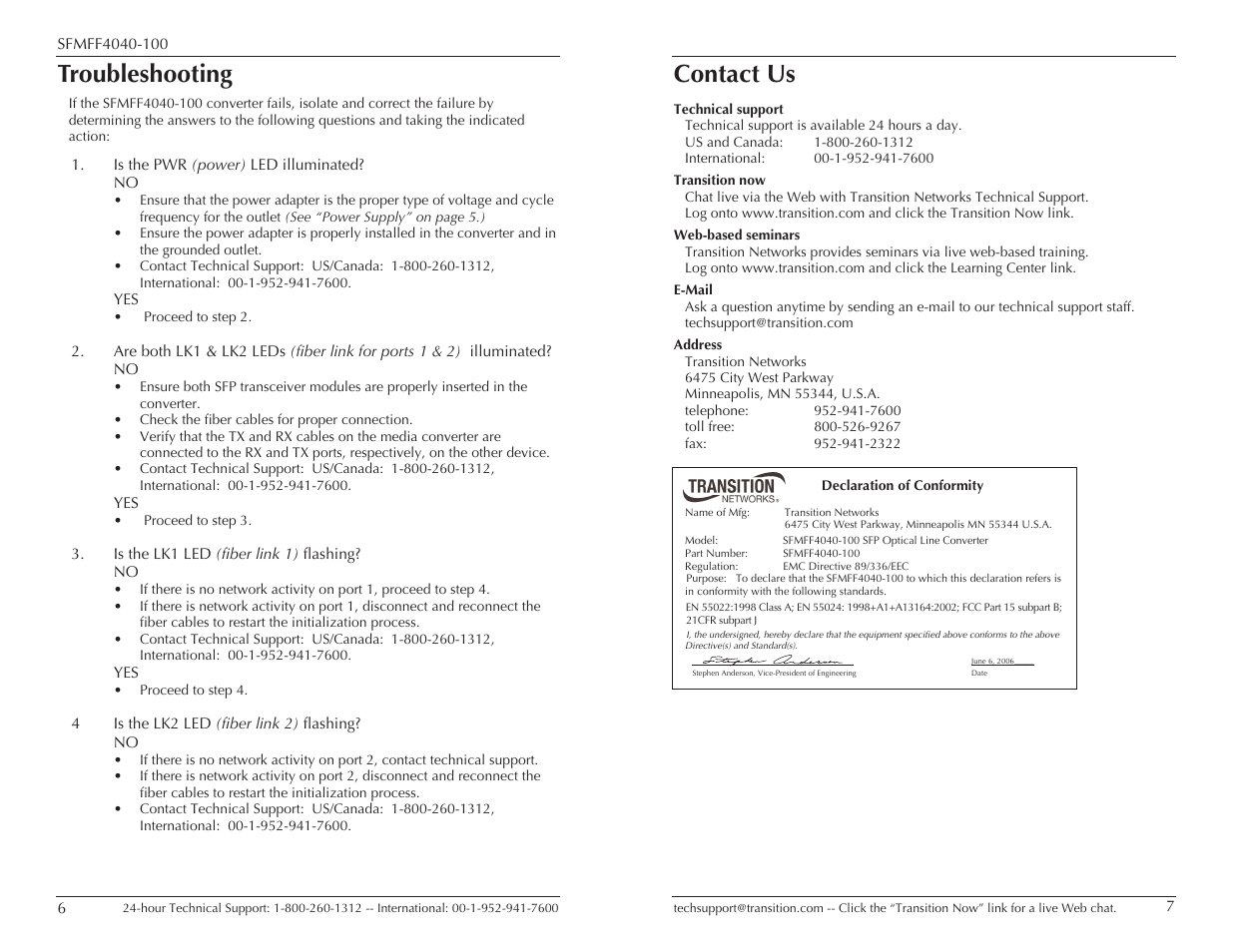 Troubleshooting, Contact us | Network Instruments SFMFF4040-100 User Manual | Page 4 / 5