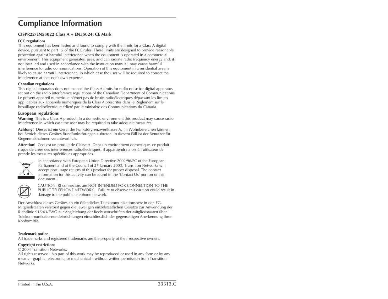 Compliance information | Network Instruments SFMFF4040-100 User Manual | Page 5 / 5