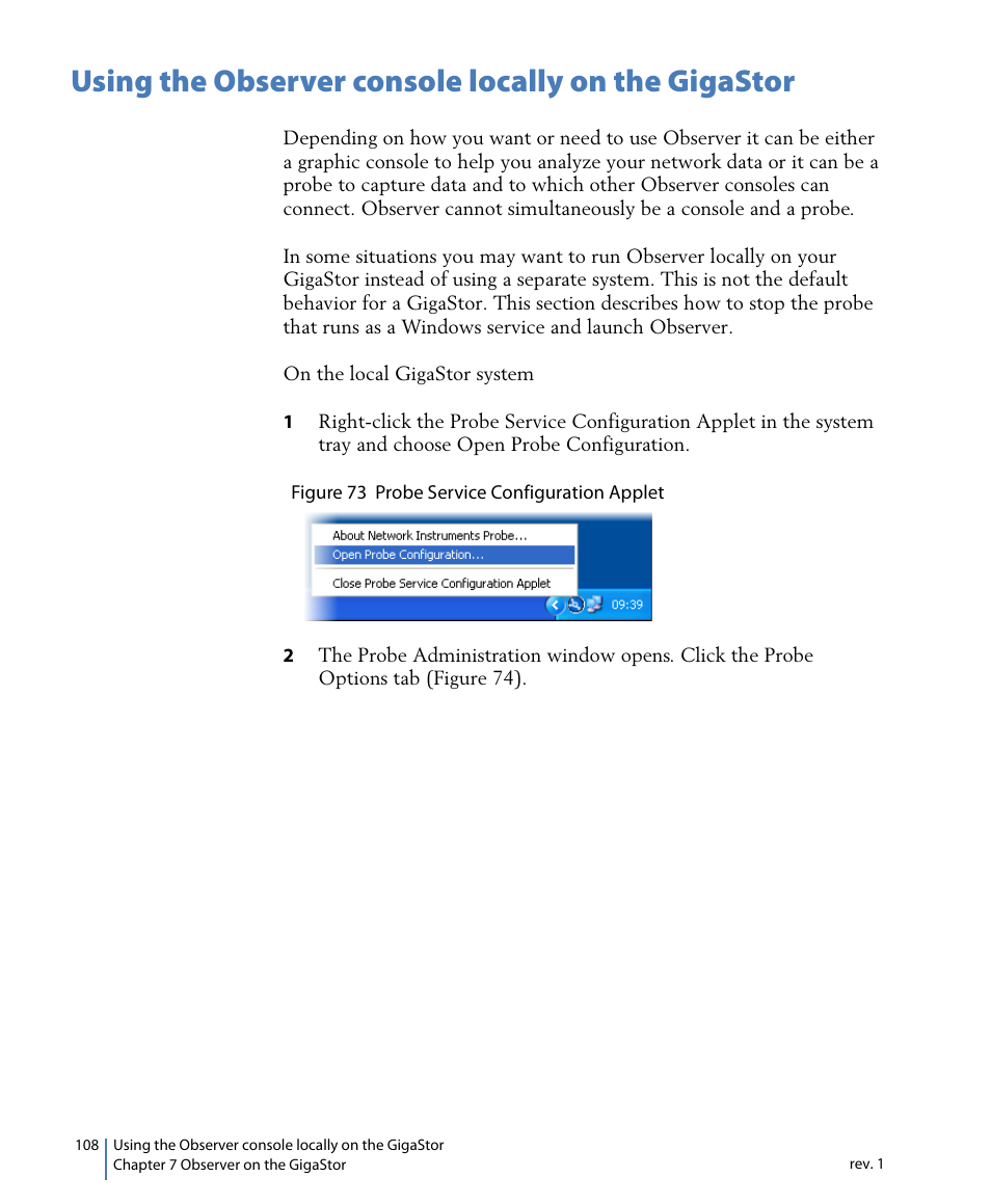 Using the observer console locally on the gigastor | Network Instruments GigaStor 114ff User Manual | Page 108 / 146