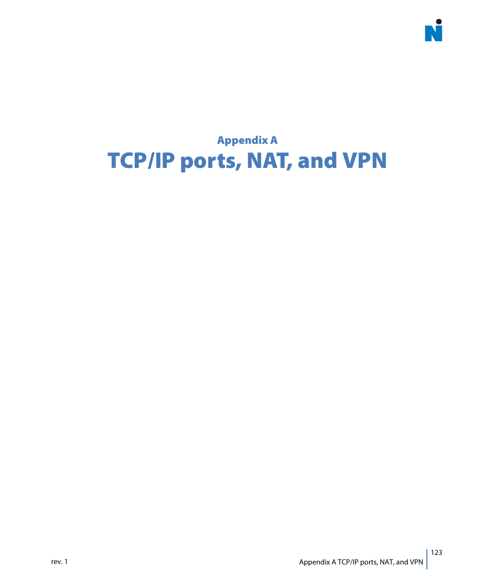 Appendix a tcp/ip ports, nat, and vpn, Appendix a: tcp/ip ports, nat, and vpn, Tcp/ip ports, nat, and vpn | Network Instruments GigaStor 114ff User Manual | Page 123 / 146