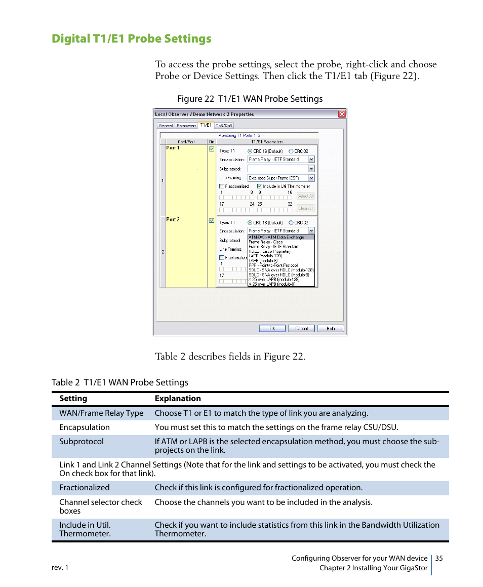 Digital t1/e1 probe settings | Network Instruments GigaStor 114ff User Manual | Page 35 / 146