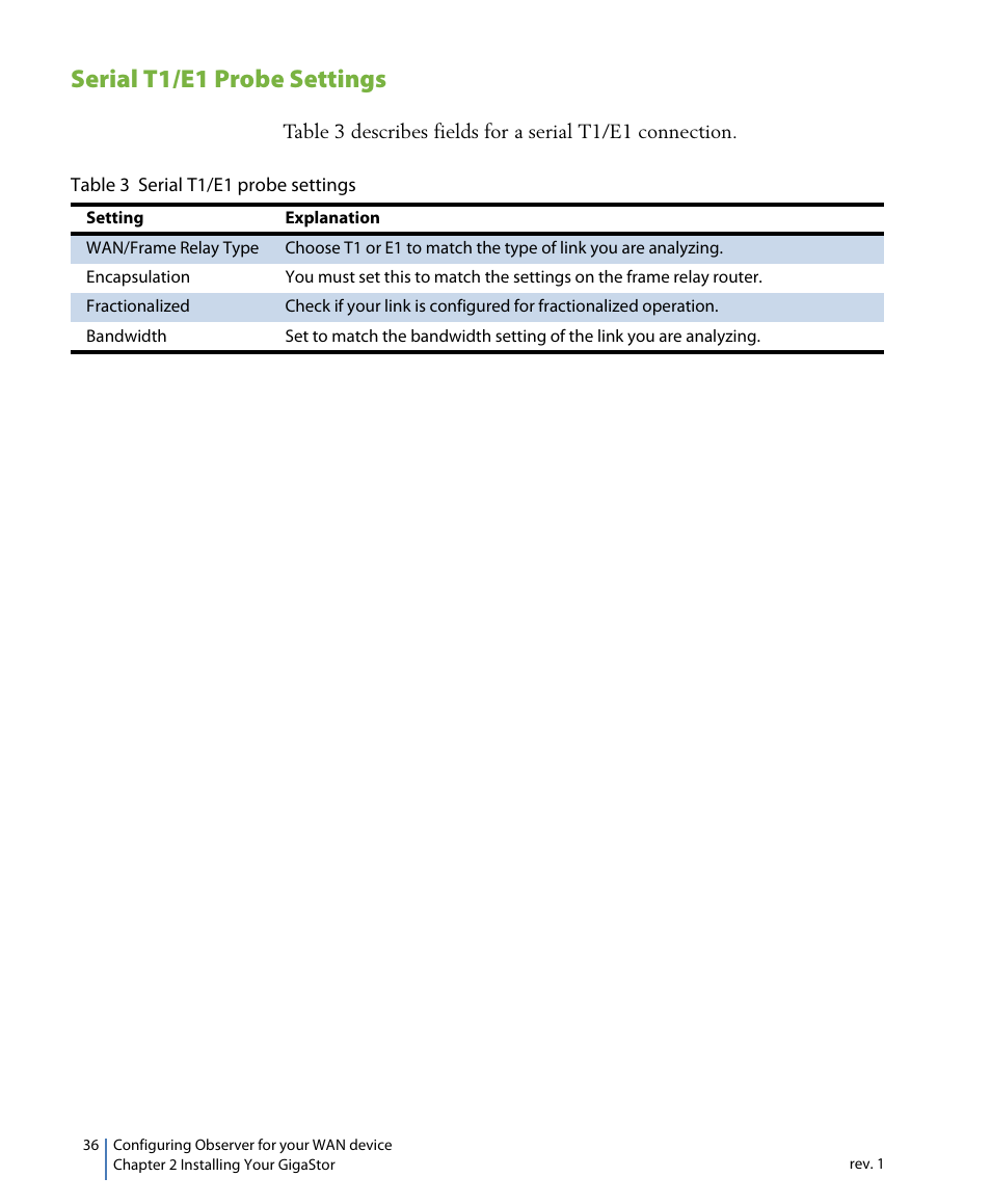 Serial t1/e1 probe settings | Network Instruments GigaStor 114ff User Manual | Page 36 / 146