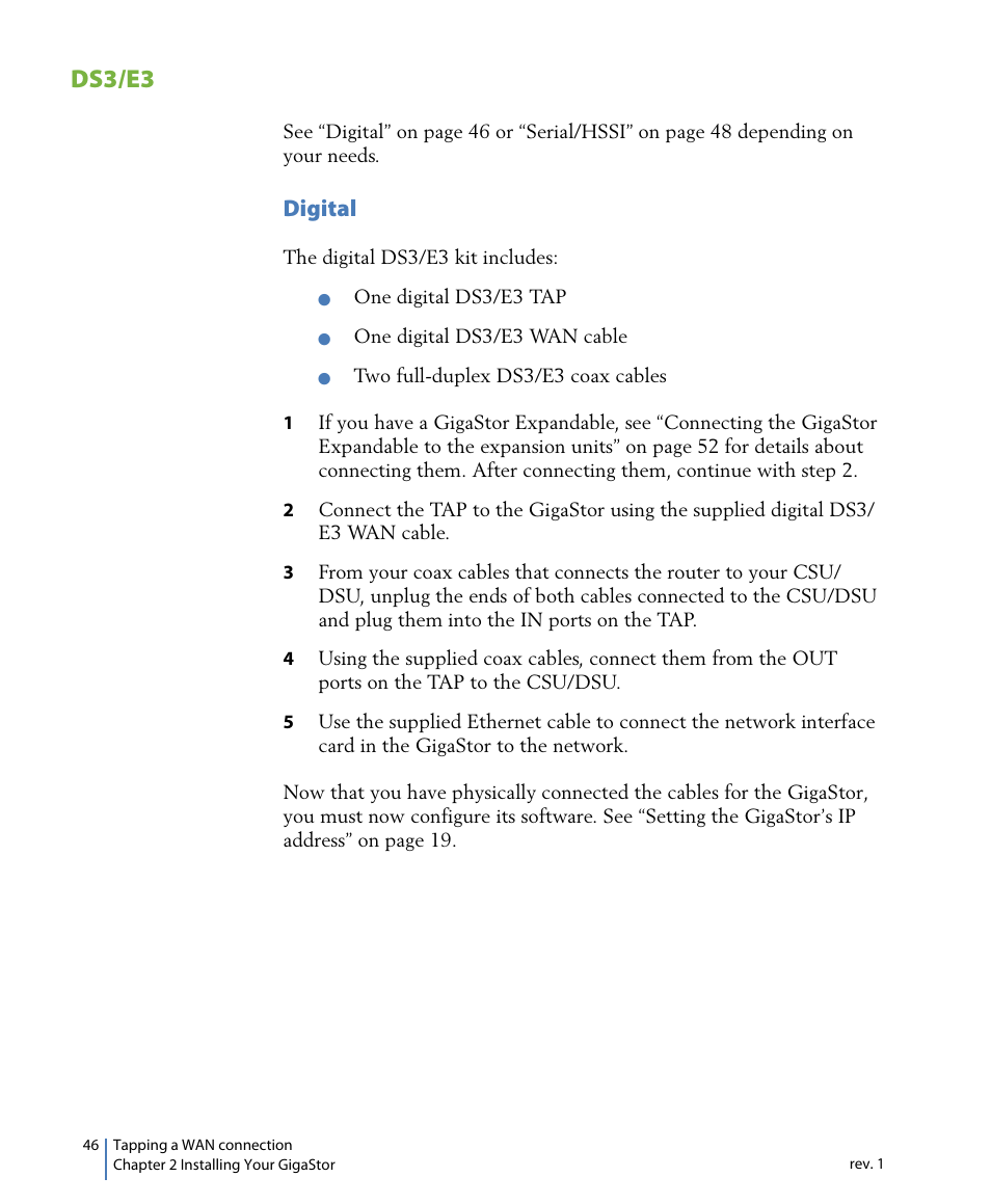 Ds3/e3, Digital | Network Instruments GigaStor 114ff User Manual | Page 46 / 146