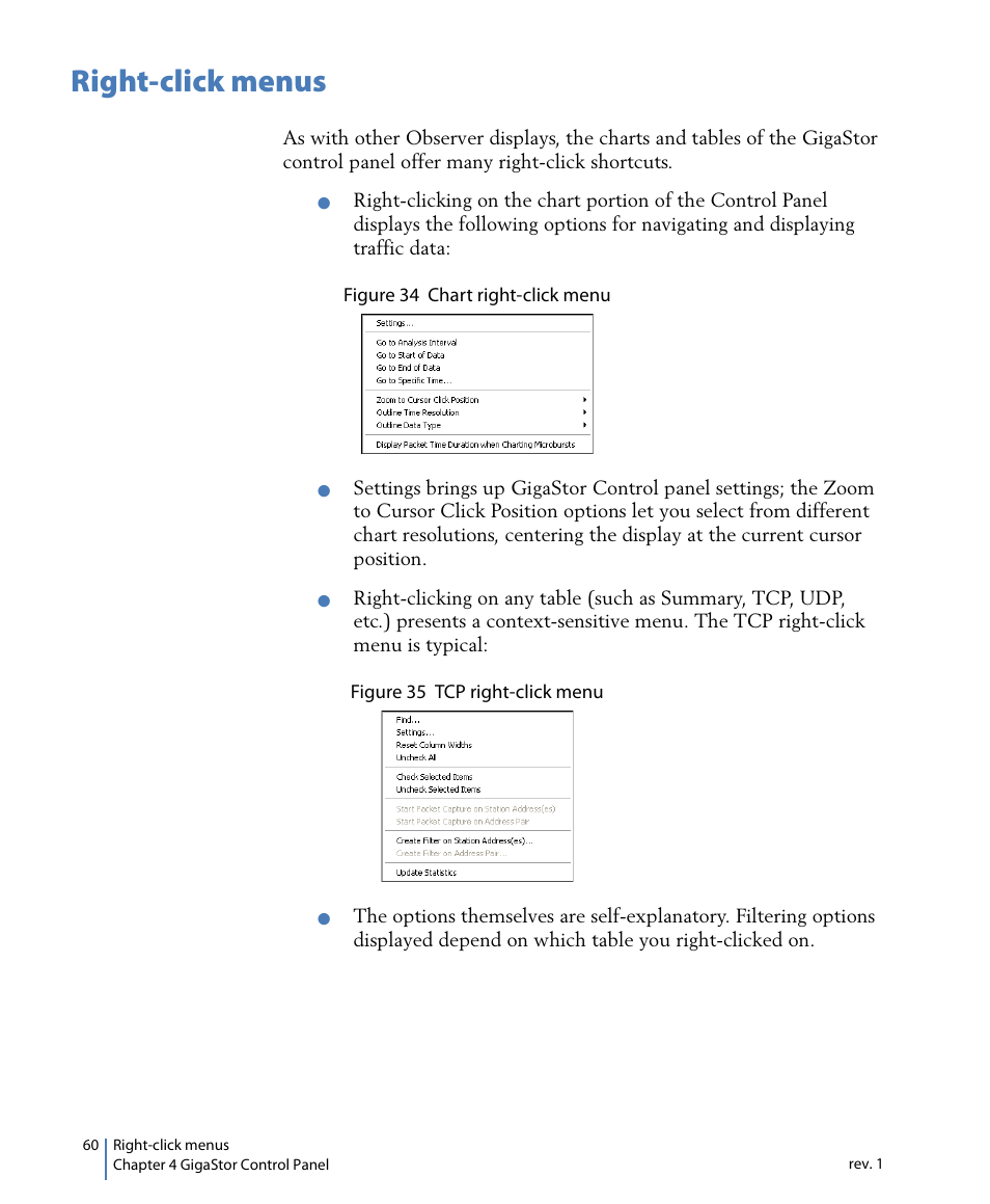 Right-click menus | Network Instruments GigaStor 114ff User Manual | Page 60 / 146