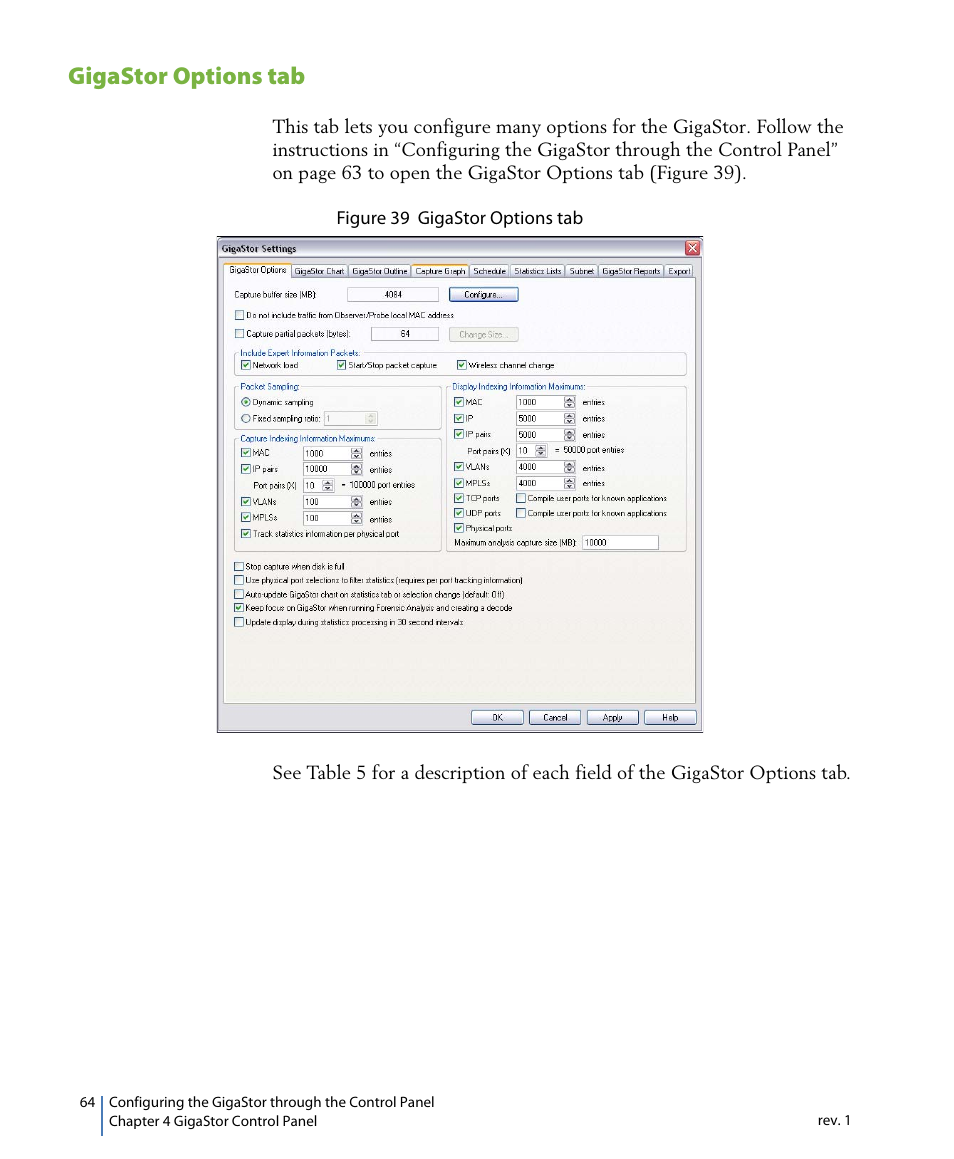 Gigastor options tab | Network Instruments GigaStor 114ff User Manual | Page 64 / 146