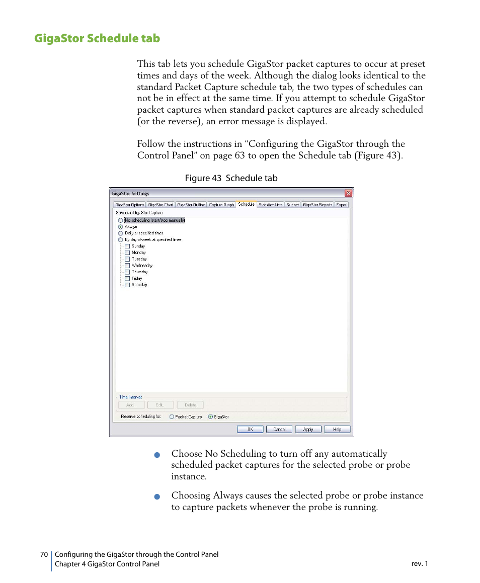 Gigastor schedule tab | Network Instruments GigaStor 114ff User Manual | Page 70 / 146