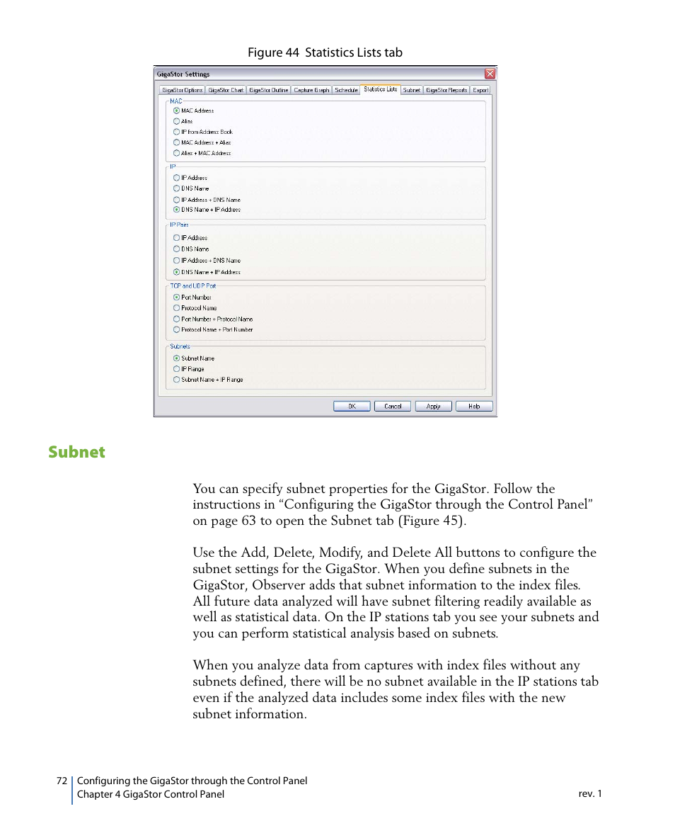 Subnet | Network Instruments GigaStor 114ff User Manual | Page 72 / 146