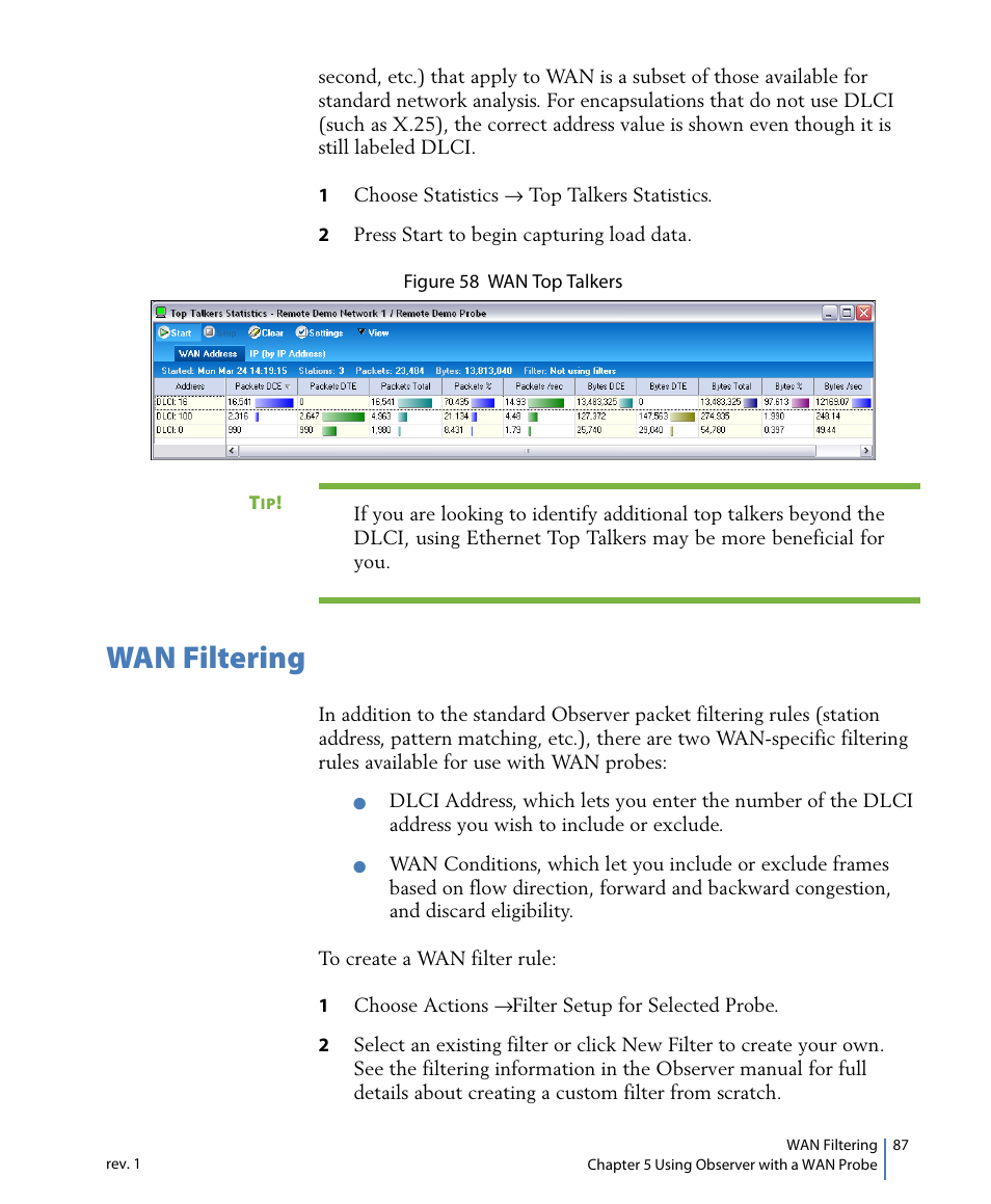 Wan filtering | Network Instruments GigaStor 114ff User Manual | Page 87 / 146