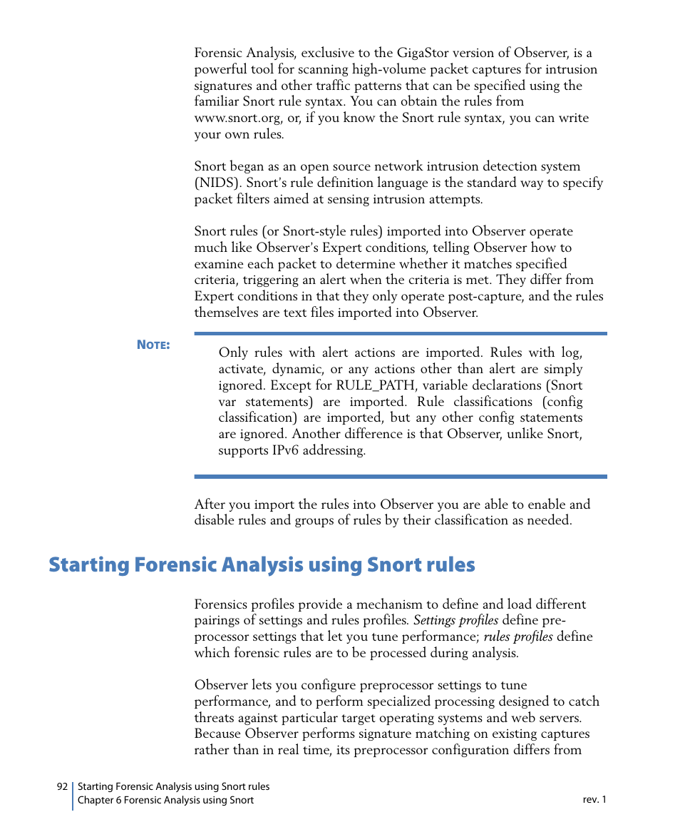 Starting forensic analysis using snort rules | Network Instruments GigaStor 114ff User Manual | Page 92 / 146