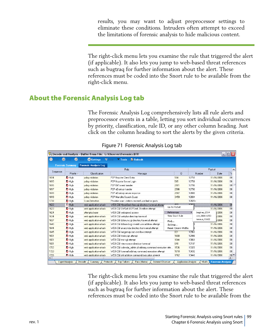 About the forensic analysis log tab | Network Instruments GigaStor 114ff User Manual | Page 99 / 146