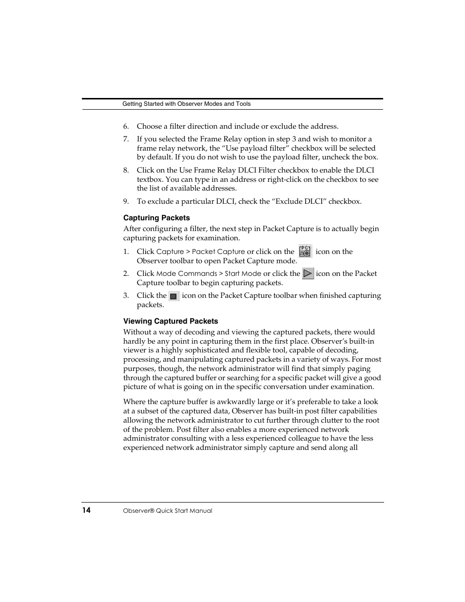 Capturing packets, Viewing captured packets | Network Instruments Observer User Manual | Page 20 / 28
