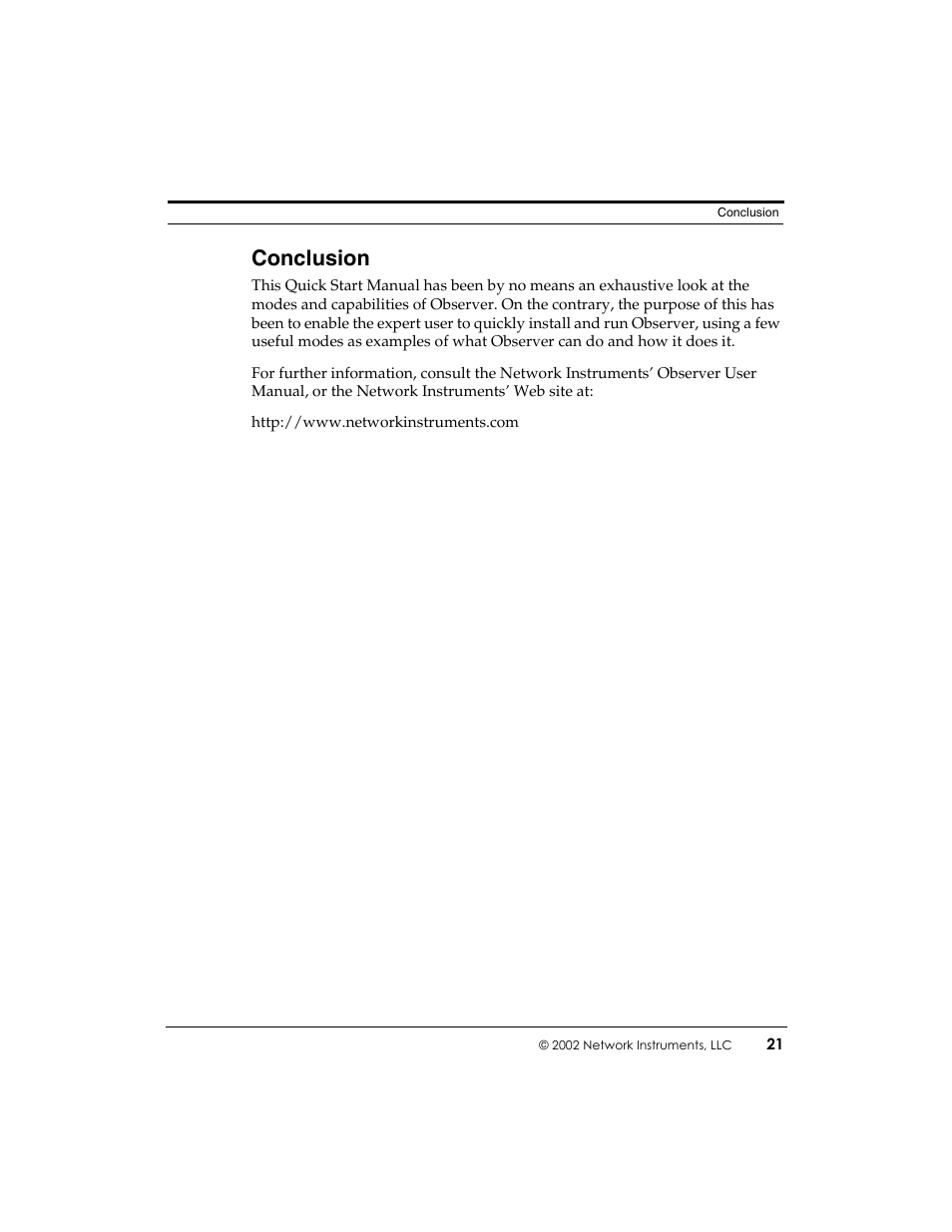 Conclusion | Network Instruments Observer User Manual | Page 27 / 28