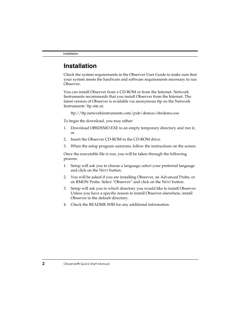 Installation | Network Instruments Observer User Manual | Page 8 / 28