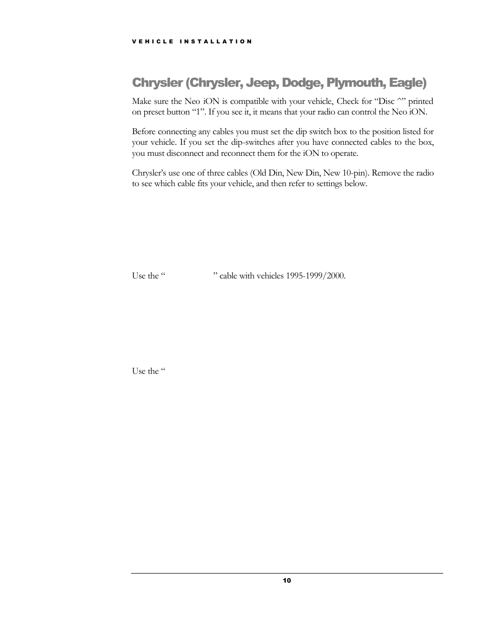 Chrysler (chrysler, jeep, dodge, plymouth, eagle) | Neo Car Audio Car Audio User Manual | Page 12 / 19