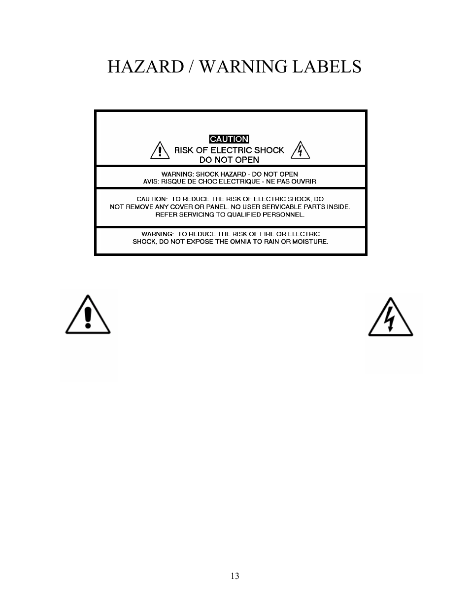 Hazard / warning labels | New Media Technology Omnia ONE Multicast User Manual | Page 13 / 61