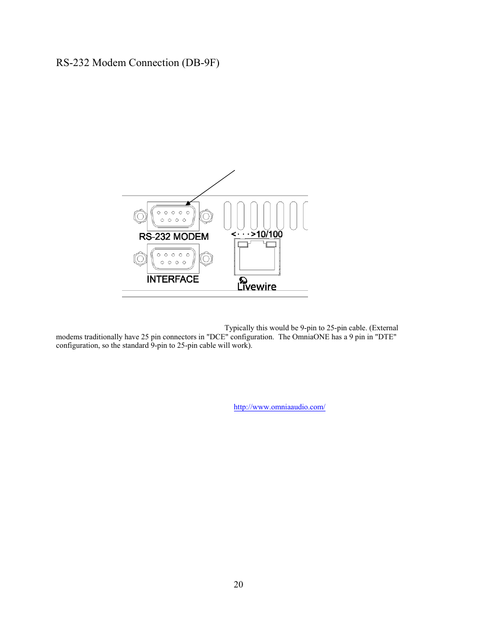 Rs-232 modem connection (db-9f), Rs-232 modem port | New Media Technology Omnia ONE Multicast User Manual | Page 20 / 61