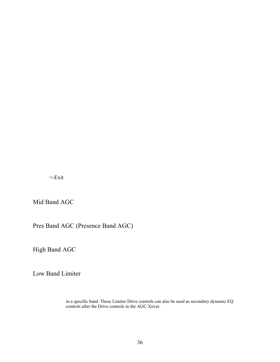 Mid band agc, Pres band agc (presence band agc), High band agc | Low band limiter | New Media Technology Omnia ONE Multicast User Manual | Page 36 / 61