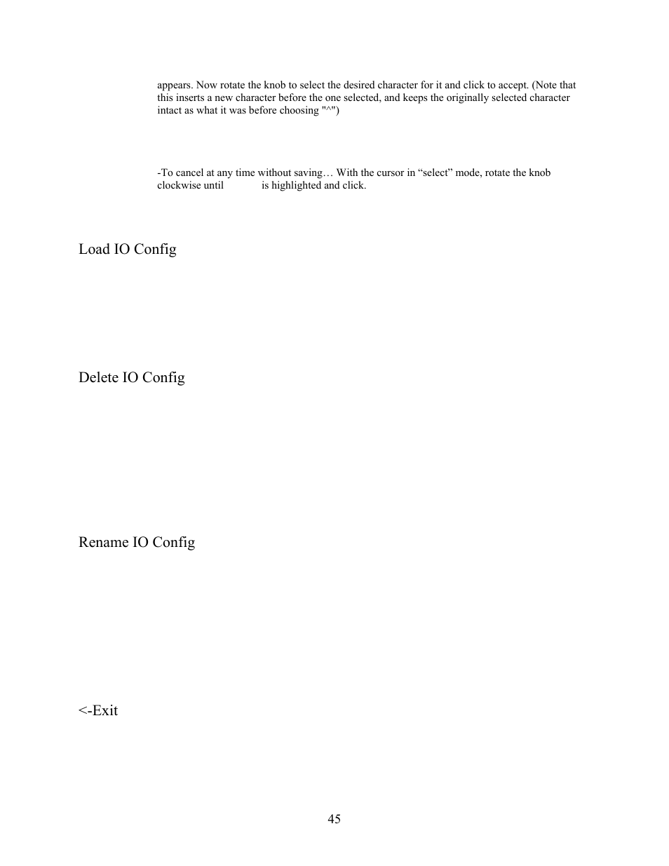 Load io config, Delete io config, Rename io config | Exit, Administrative | New Media Technology Omnia ONE Multicast User Manual | Page 45 / 61