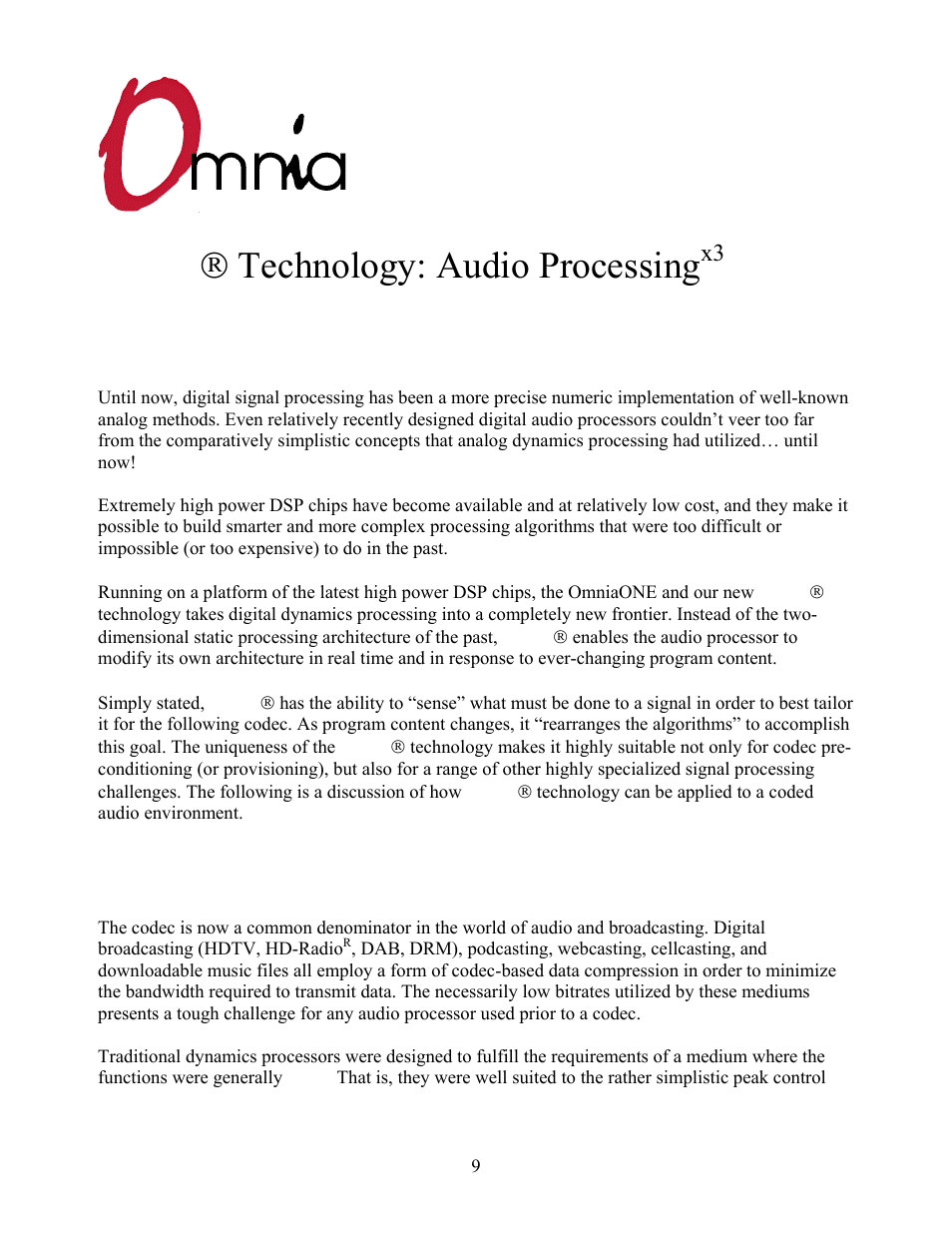 Sensus( technology: audio processingx3, Overview, Codec provisioning | Sensus, Technology: audio processing, Overview codec provisioning, Multicast, Sensus ® technology: audio processing | New Media Technology Omnia ONE Multicast User Manual | Page 9 / 61