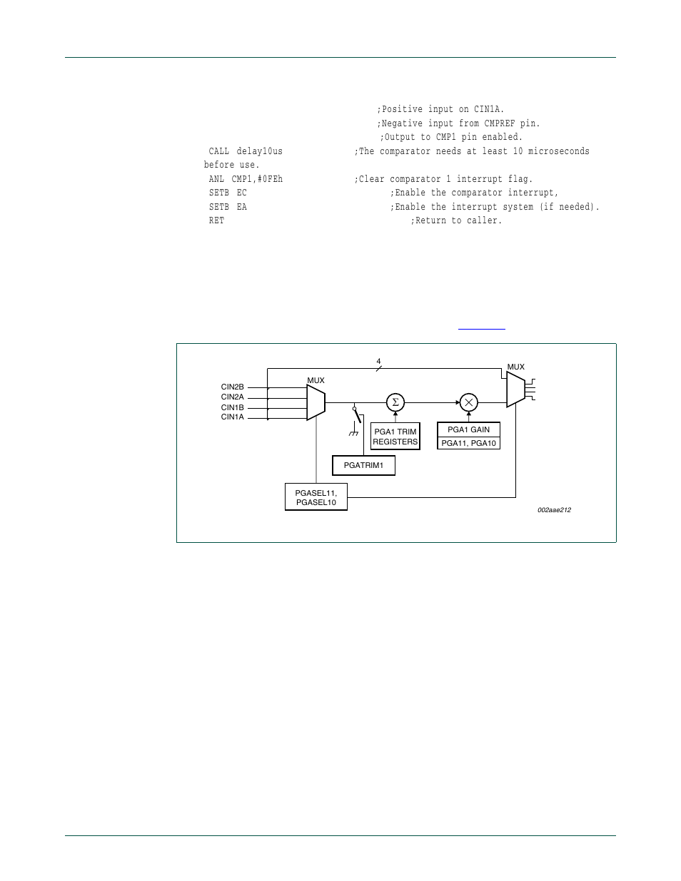 7 programmable gain amplifier (pga), Section 13.7 “programmable gain amplifier (pga), Nxp semiconductors | NXP Semiconductors P89LPC9321 UM10310 User Manual | Page 98 / 139