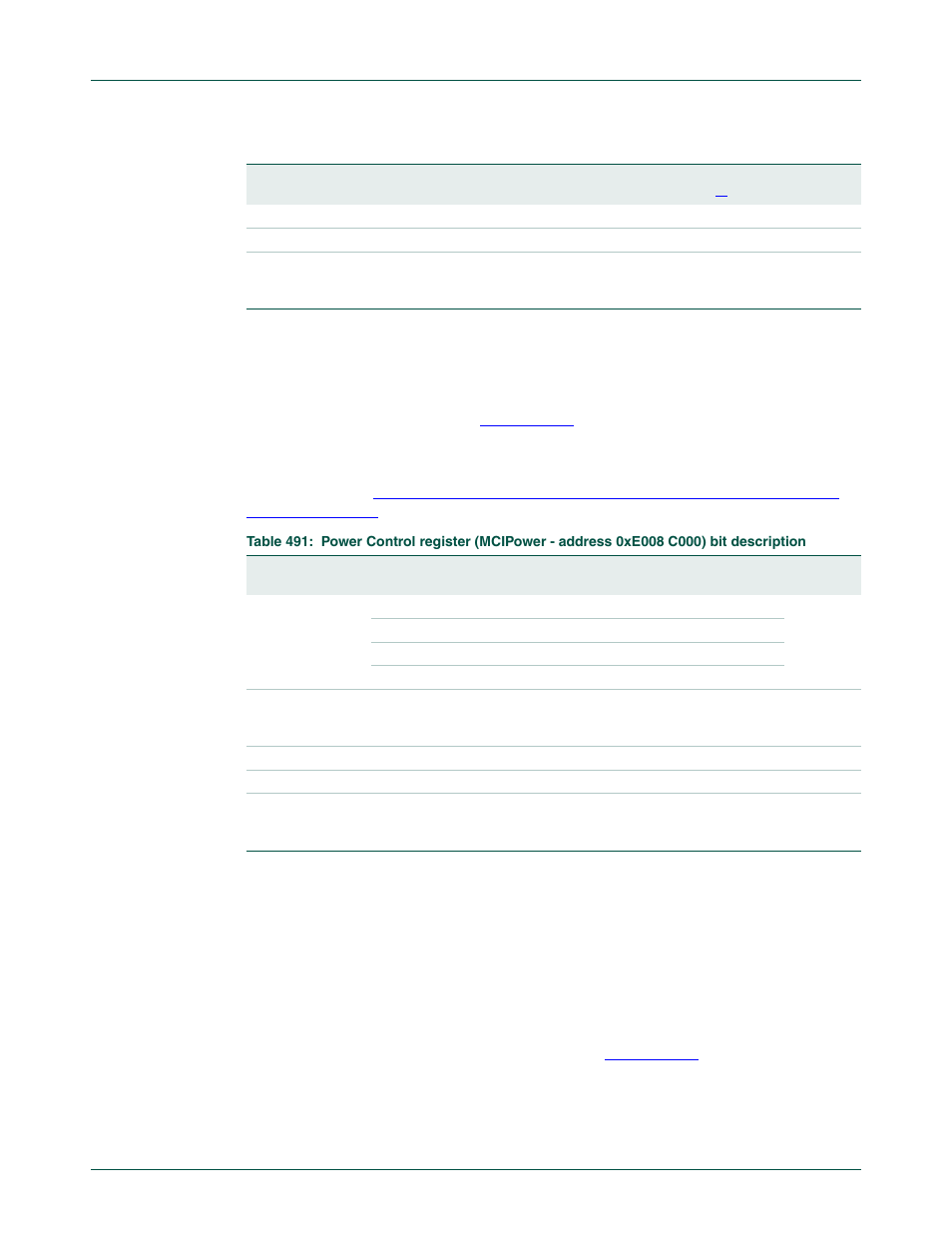 1 power control register (mci power - 0xe008 c000), 2 clock control register (mciclock - 0xe008 c004), Nxp semiconductors | NXP Semiconductors LPC24XX UM10237 User Manual | Page 564 / 792