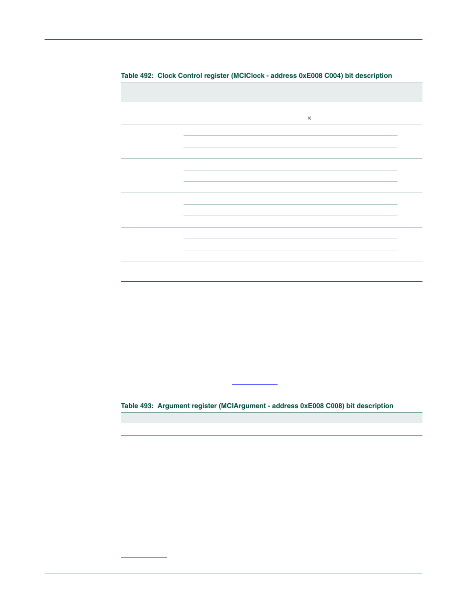 3 argument register (mciargument - 0xe008 c008), 4 command register (mcicommand - 0xe008 c00c), Section 21–6.4 “command register | Mcicommand - 0xe008 c00c), Table 21–492, Shows, Nxp semiconductors | NXP Semiconductors LPC24XX UM10237 User Manual | Page 565 / 792