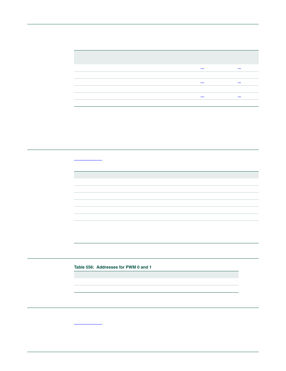 Pin description, Pwm base addresses, Register description | Table 25–554, Nxp semiconductors | NXP Semiconductors LPC24XX UM10237 User Manual | Page 637 / 792