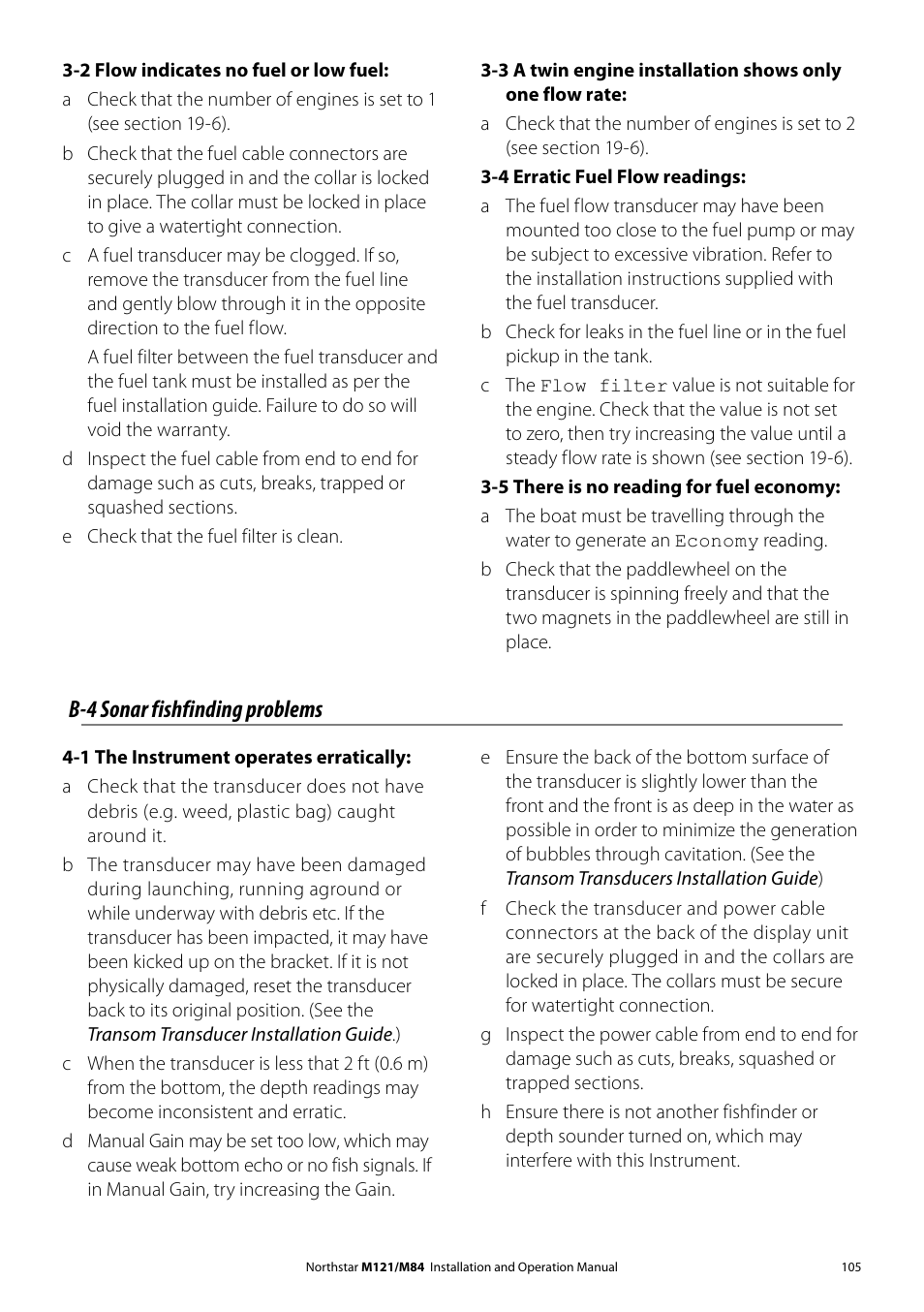 B-4 sonar fishfinding problems | NorthStar Navigation Multi-Function Unit M84 User Manual | Page 106 / 113