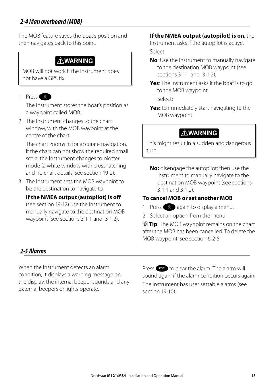 4 man overboard (mob), 5 alarms | NorthStar Navigation Multi-Function Unit M84 User Manual | Page 14 / 113