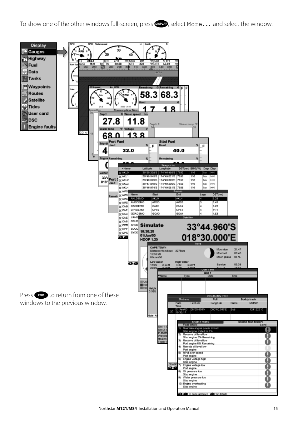 Select more... and select the window. press | NorthStar Navigation Multi-Function Unit M84 User Manual | Page 16 / 113