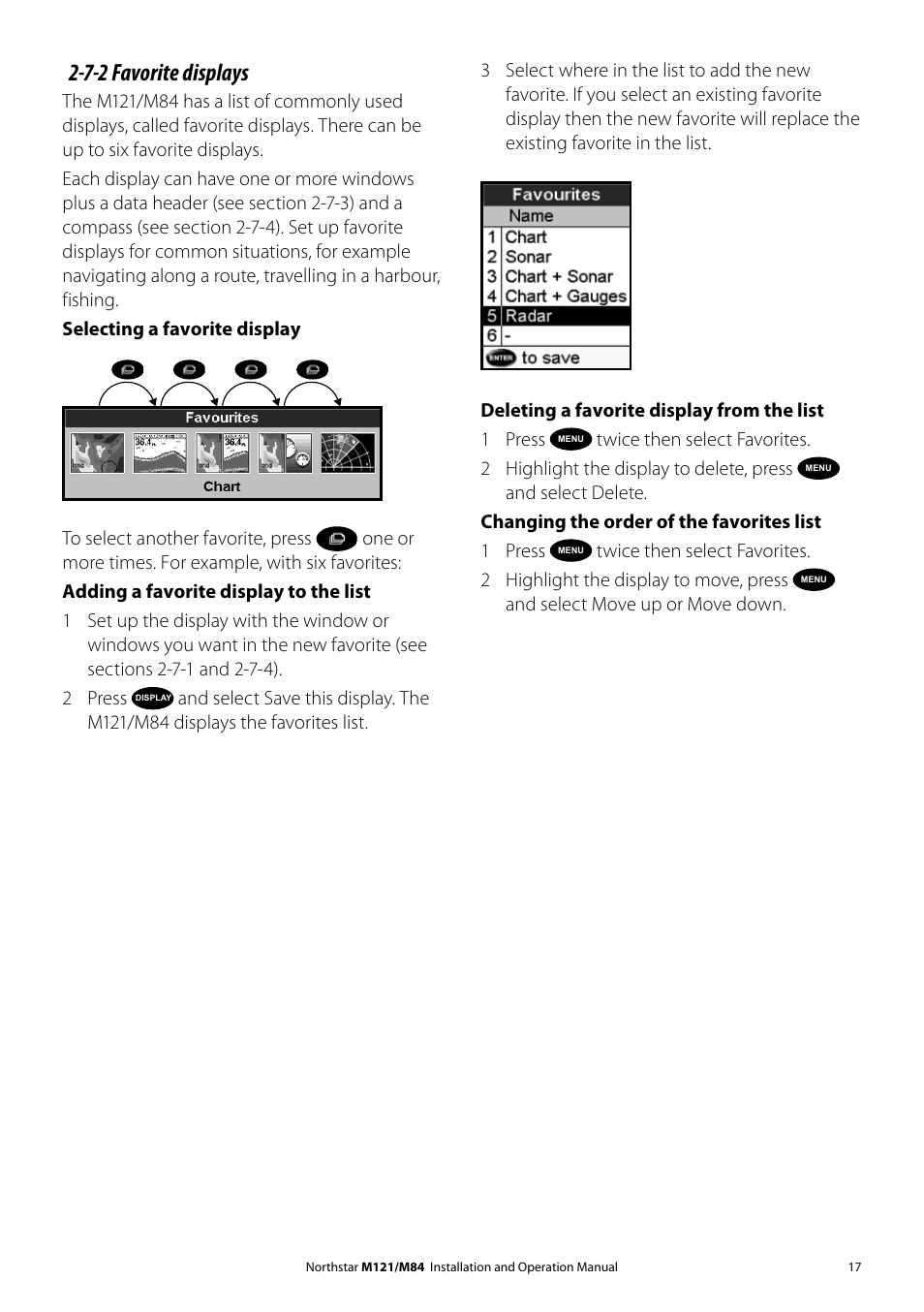 7-2 favorite displays | NorthStar Navigation Multi-Function Unit M84 User Manual | Page 18 / 113