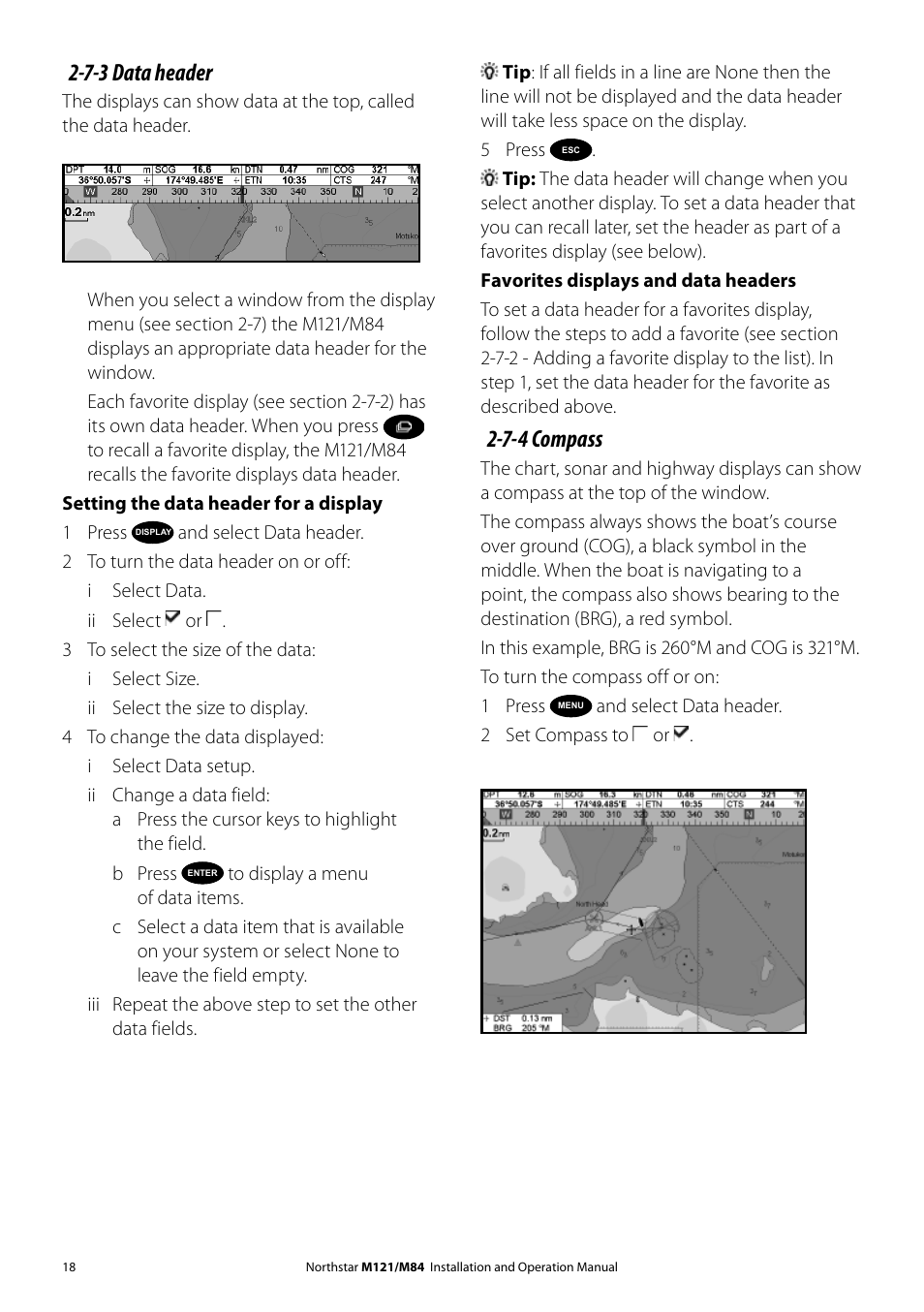 7-3 data header, 7-4 compass | NorthStar Navigation Multi-Function Unit M84 User Manual | Page 19 / 113