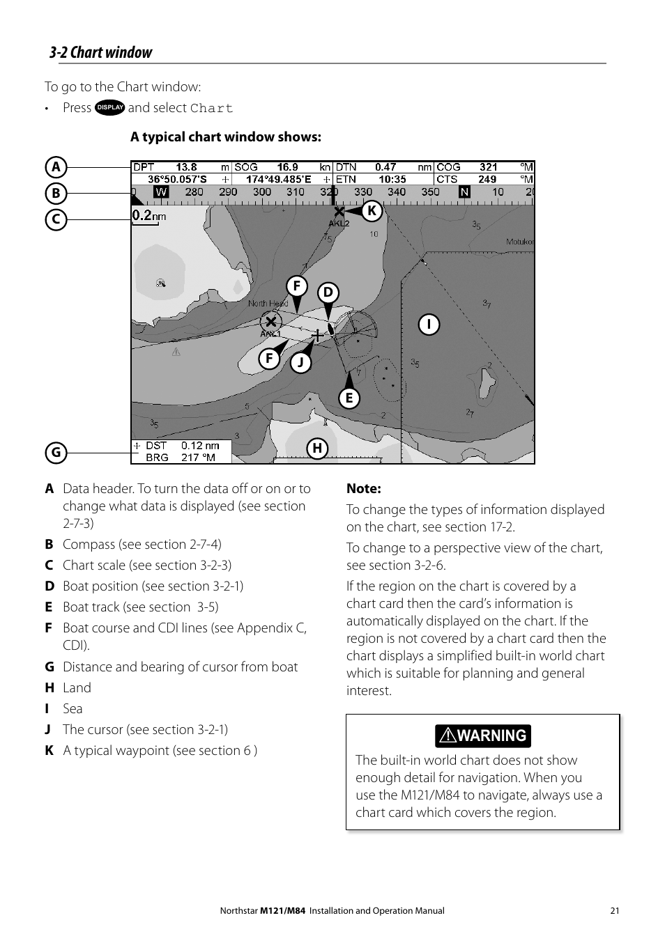 2 chart window | NorthStar Navigation Multi-Function Unit M84 User Manual | Page 22 / 113