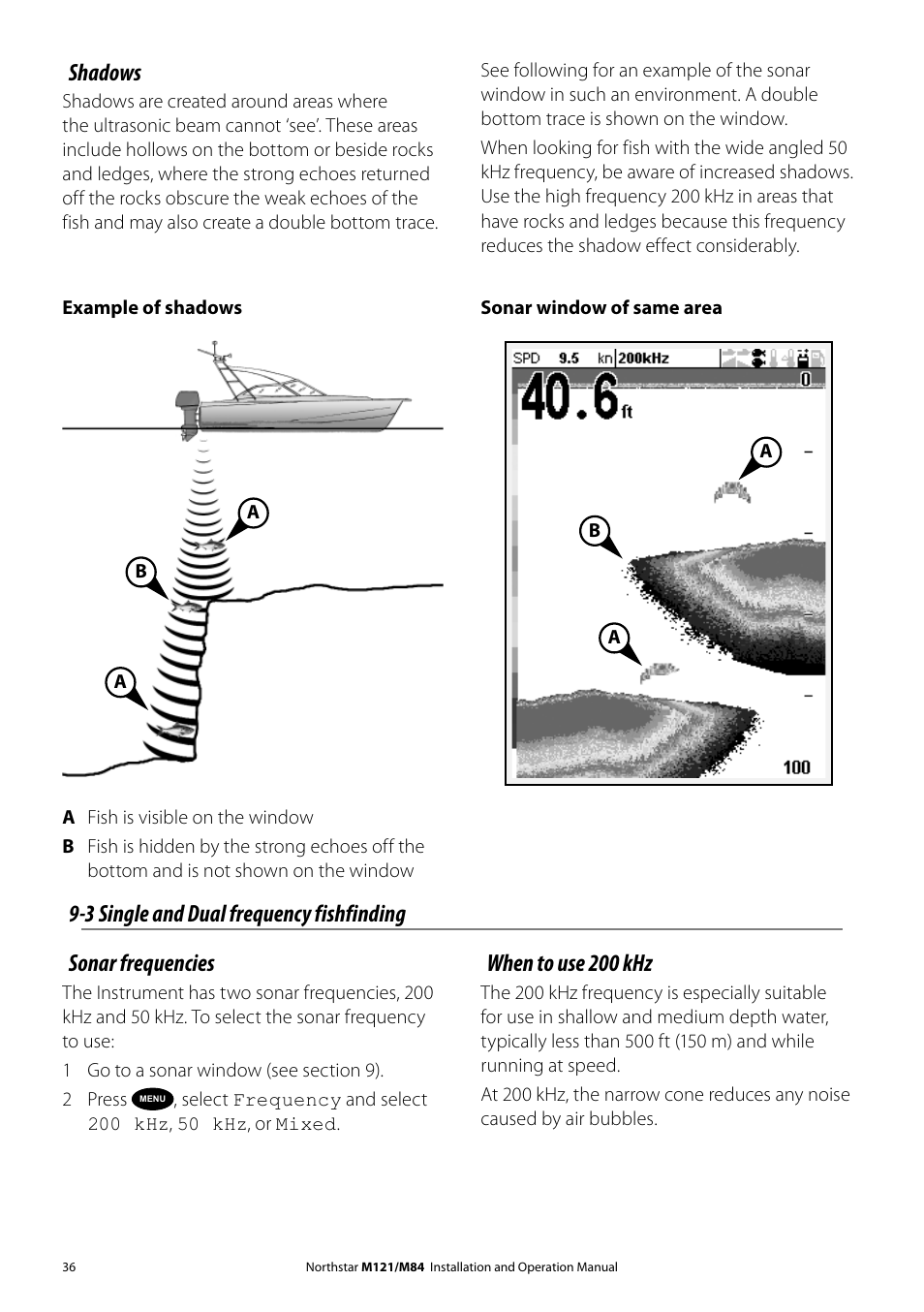 Shadows, Sonar frequencies | NorthStar Navigation Multi-Function Unit M84 User Manual | Page 37 / 113