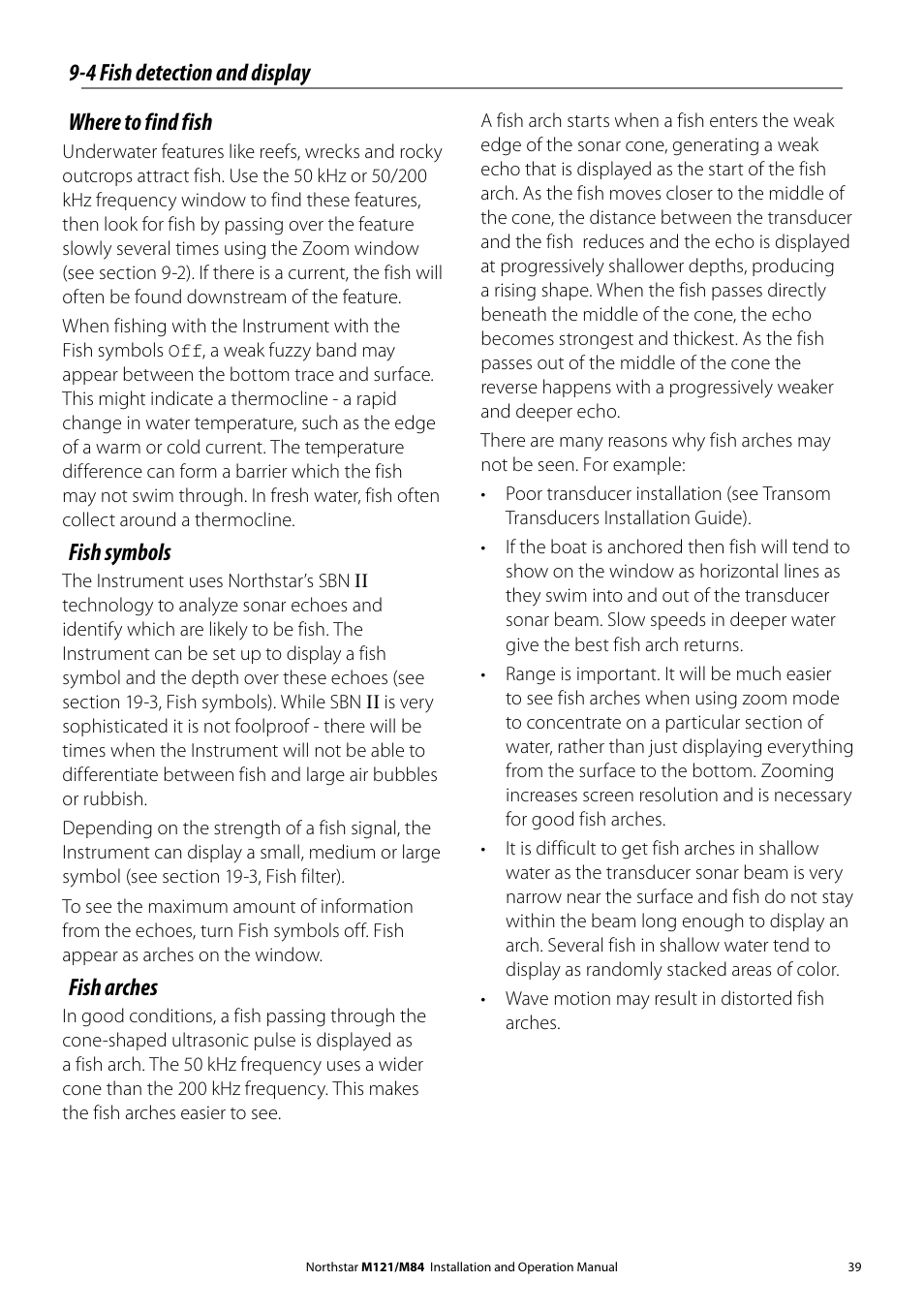 4 fish detection and display where to find fish, Fish symbols, Fish arches | NorthStar Navigation Multi-Function Unit M84 User Manual | Page 40 / 113