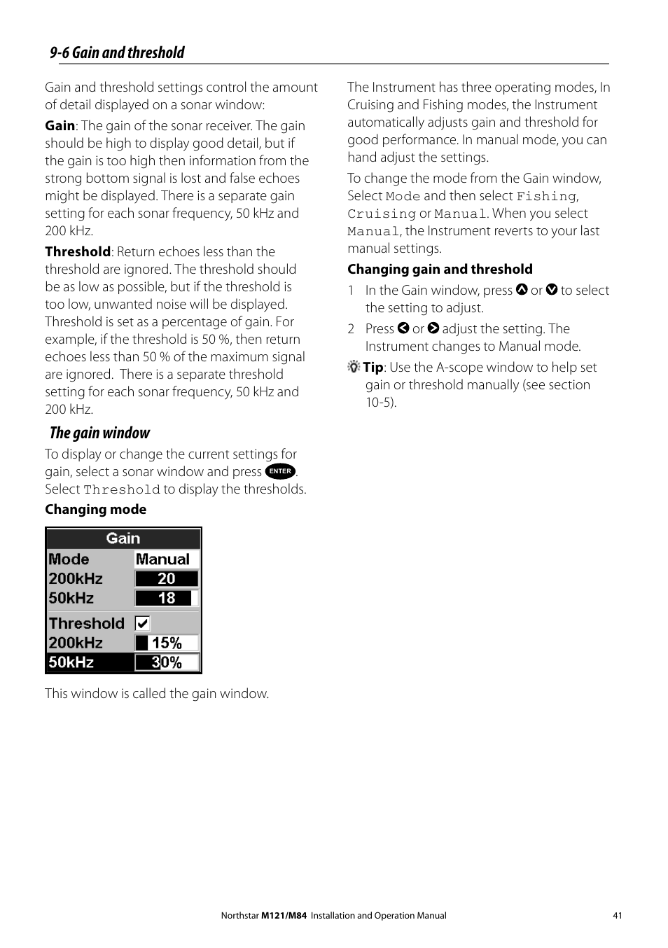 6 gain and threshold, The gain window | NorthStar Navigation Multi-Function Unit M84 User Manual | Page 42 / 113